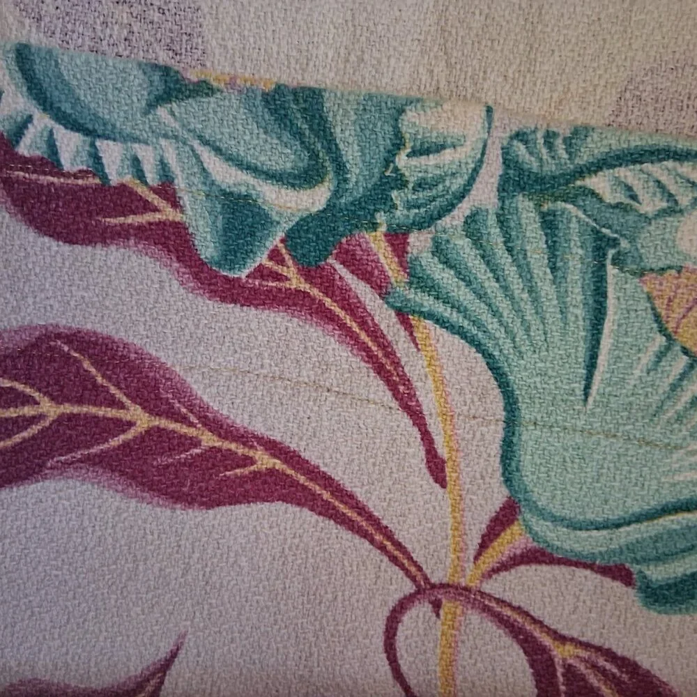 🔥 Atomic‑Era Vintage Barkcloth Panel • Bold Teal Floral + Red Leaves • 23x62